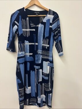 Navy & Light Blue Abstract Midi Dress by Michael Tyler